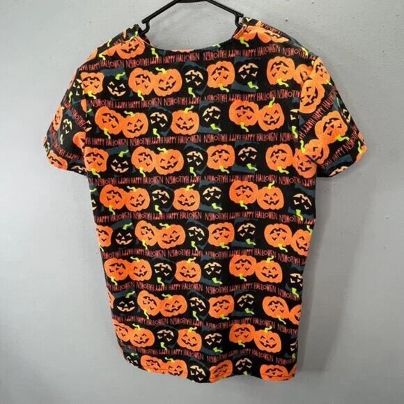 Halloween Pumpkin Scrub Top 2XL Short Sleeve VNeck Pockets Just Love - Picture 2 of 3